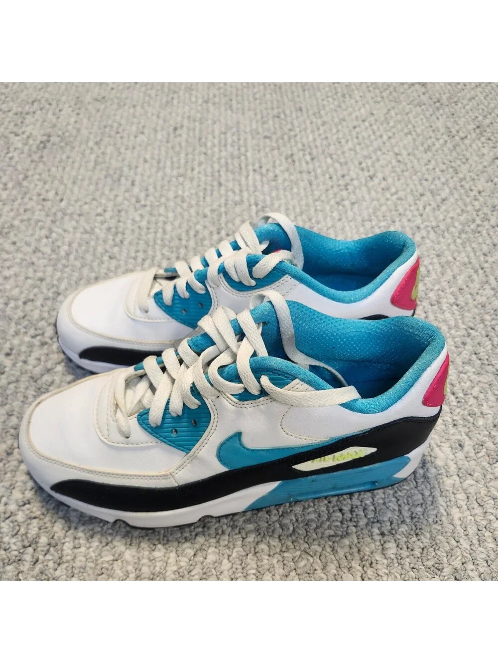 Nike Air Max 90 White Blue Pink Sneakers Size 6.5Y